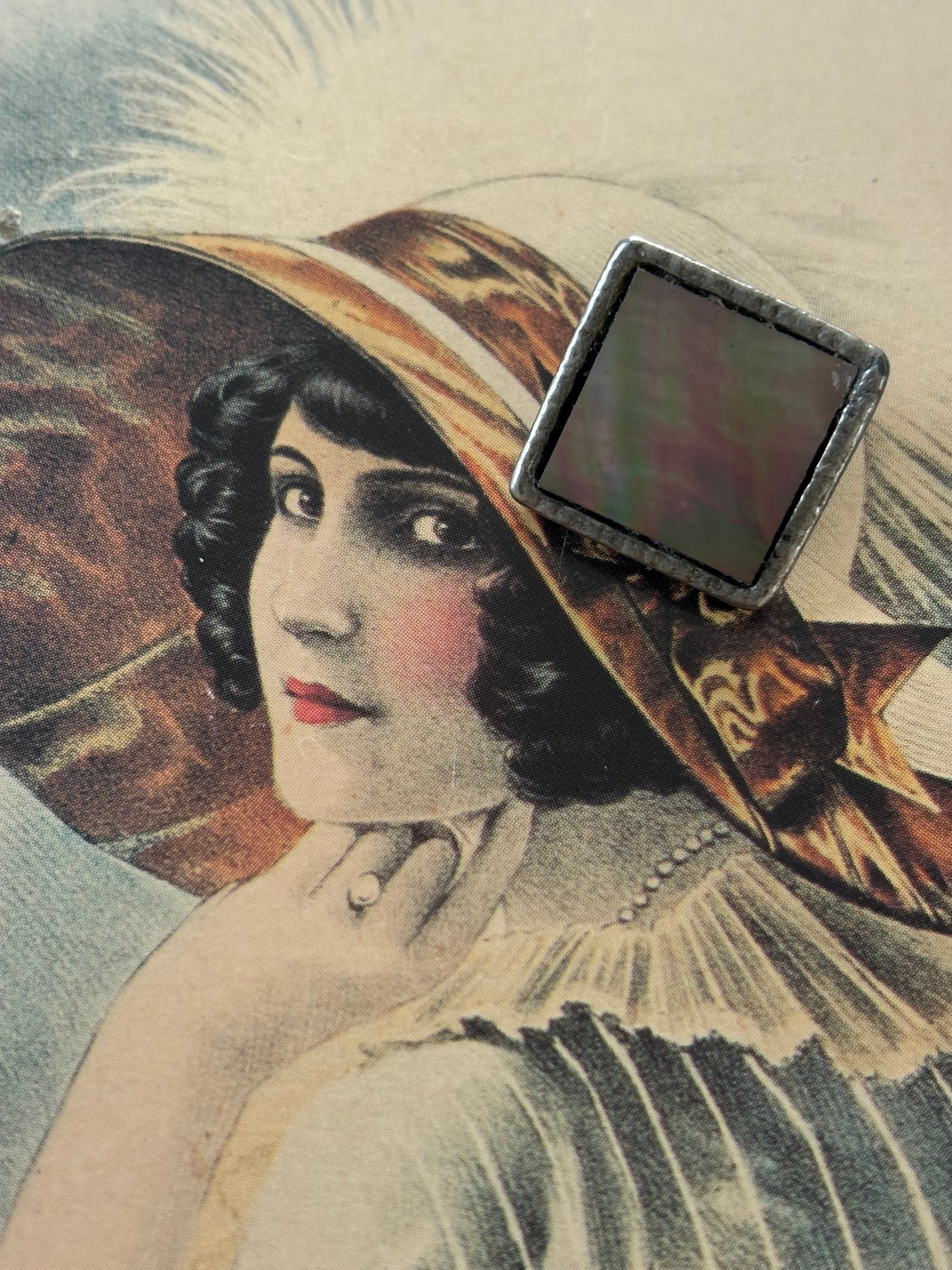 16mm Japanese Vintageボタン シェル メタルボタン スクウェア アクセサリーパーツ デコレーション材