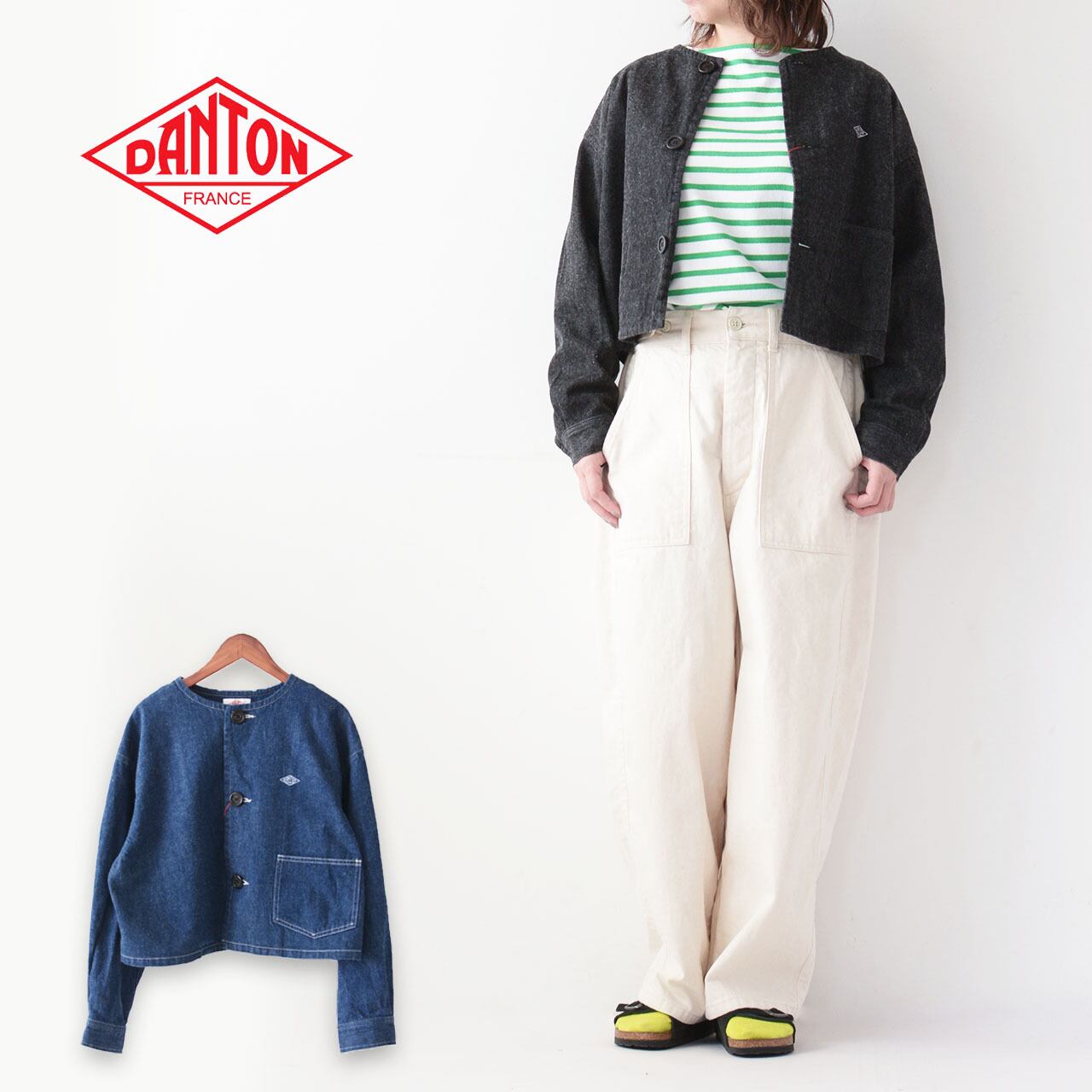 DANTON [ダントン] W DENIM COLLARLESS SHORT JACKET [DT-A0480KDM 