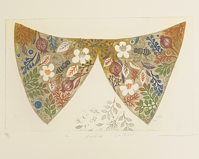 溝上幾久子 Mizokami Ikuko "a false collar(付け襟)" color etching, drypoint 2023