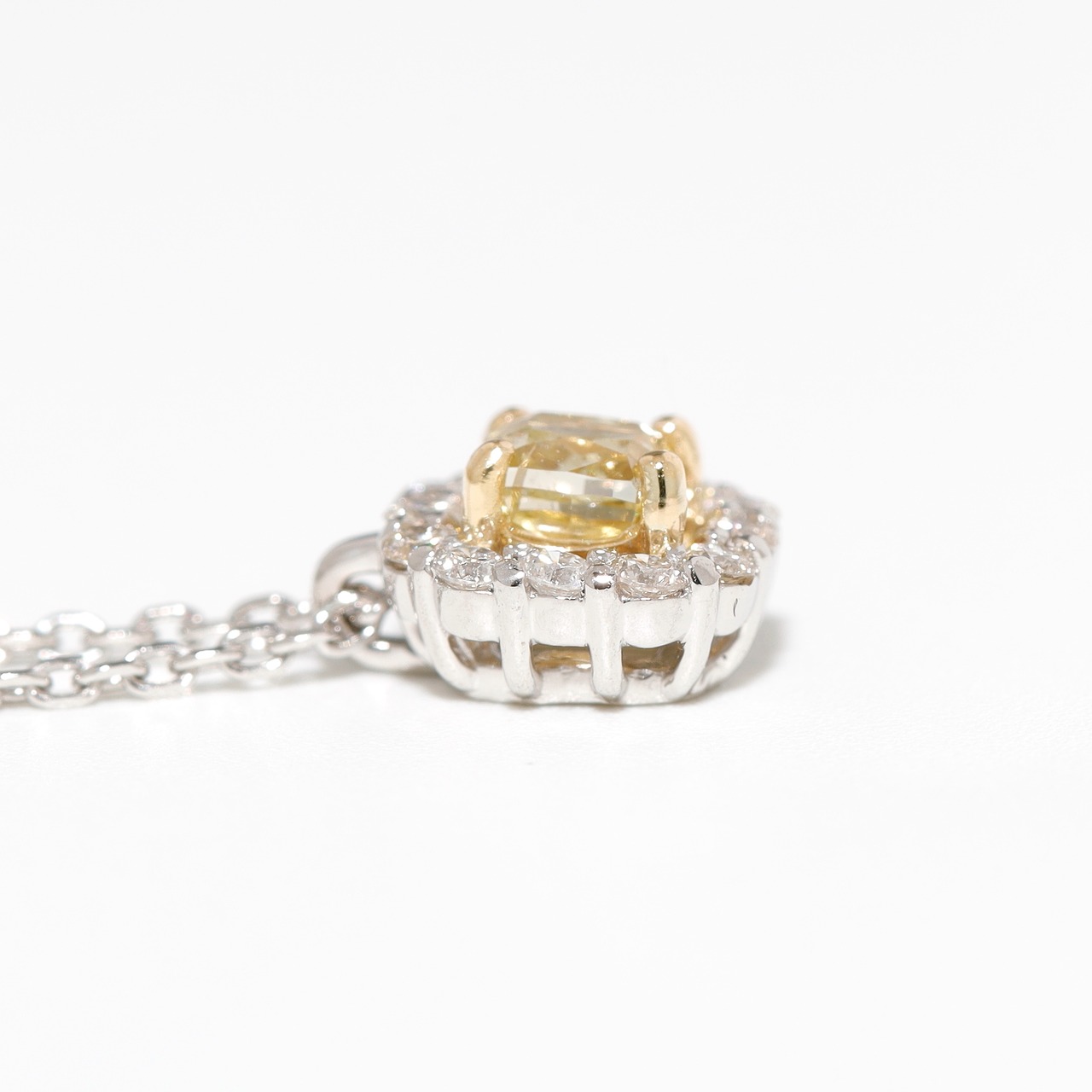 ファンシーブラウニッシュ グリニッシュ イエロー ダイヤモンド ネックレス pt950(K18) / SI2 / 0.237ct / DA 0.120ct