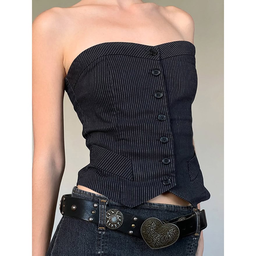 WithU ゴスロリ 地雷 チューブトップ ストライプ ストリートファッション