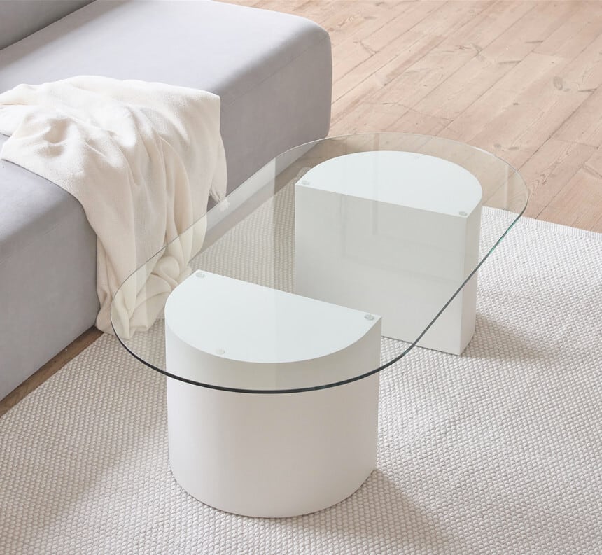 リアン楕円形ガラスソファーホワイトラウンドテーブル lian sofa tea table / リアン ソファー ティーテーブル ガラス