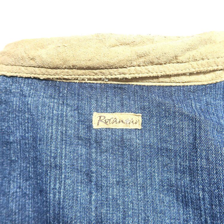 古着 ROCA WEAR デニムジャケット カバーオール 襟スウェード 表記：XL