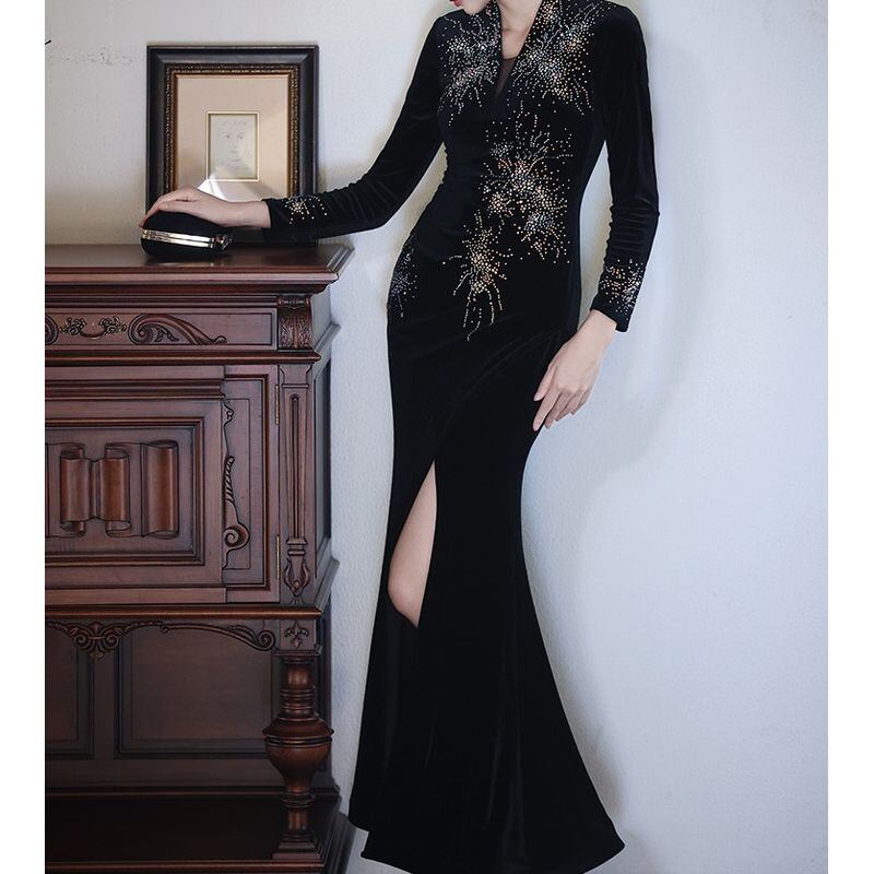 ロングスリーブスリットマーメイドドレス D1741