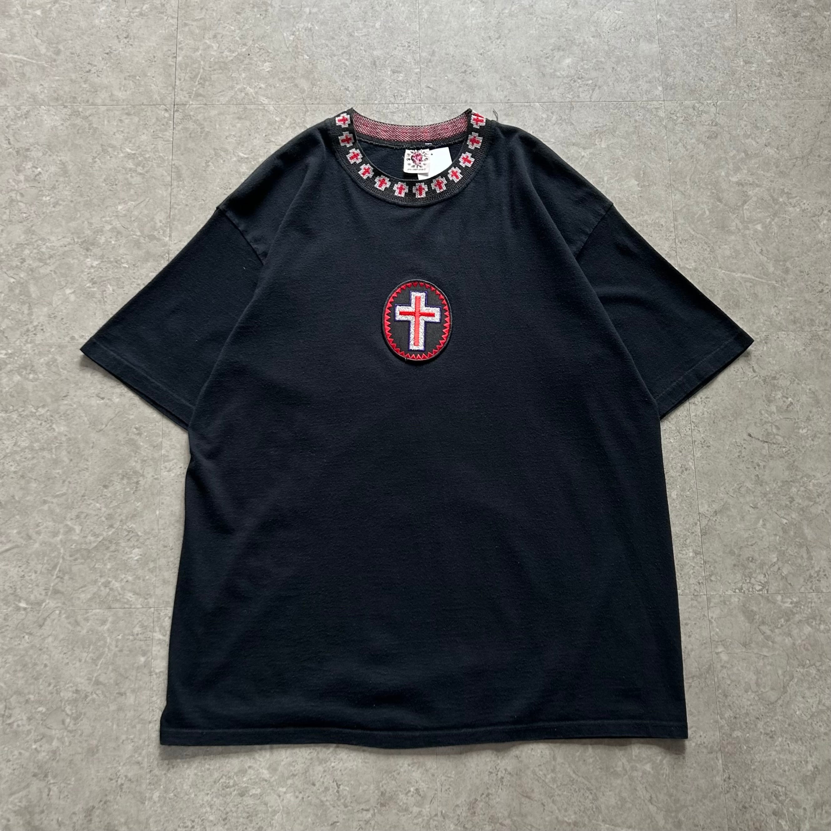 90s Archaic smile design neck T-shirt 【仙台店】