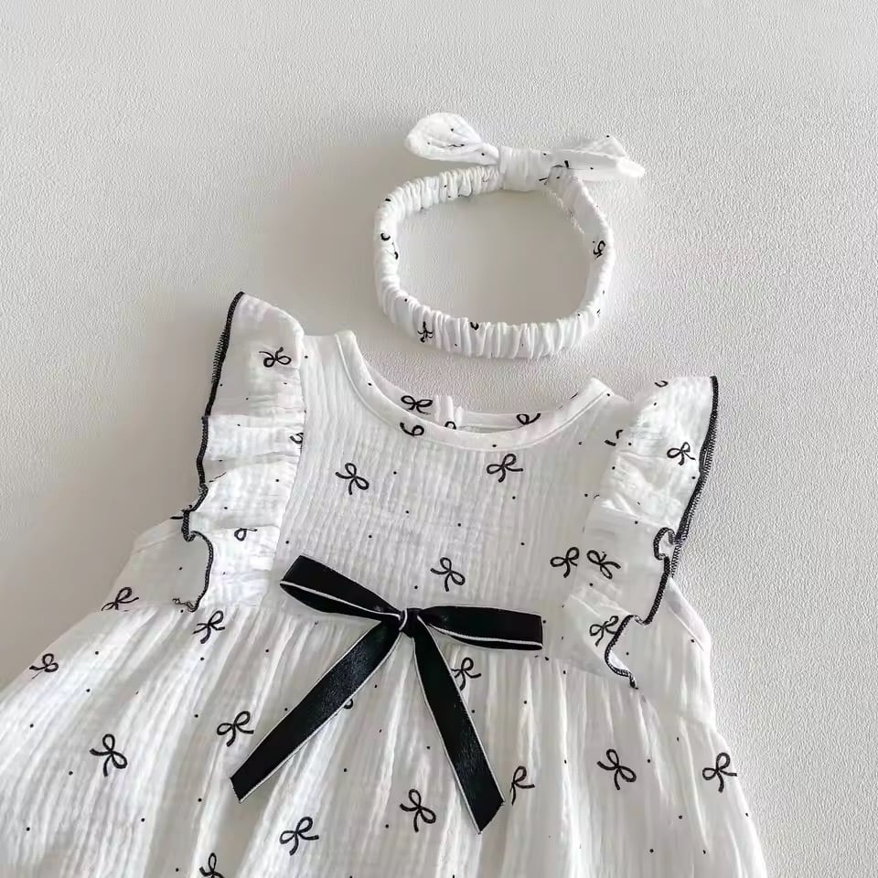 ヘアバンド付きリボンガーゼロンパース