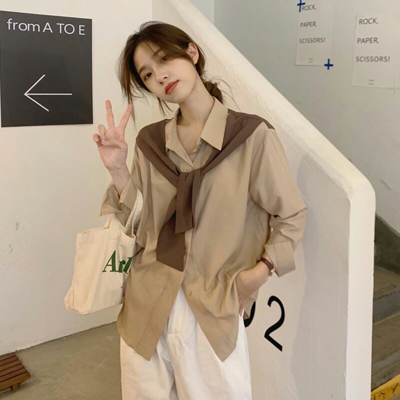 カーキシャツ スプリングオータムスタイルトップス ロング 春物 秋物 試着室15117777864