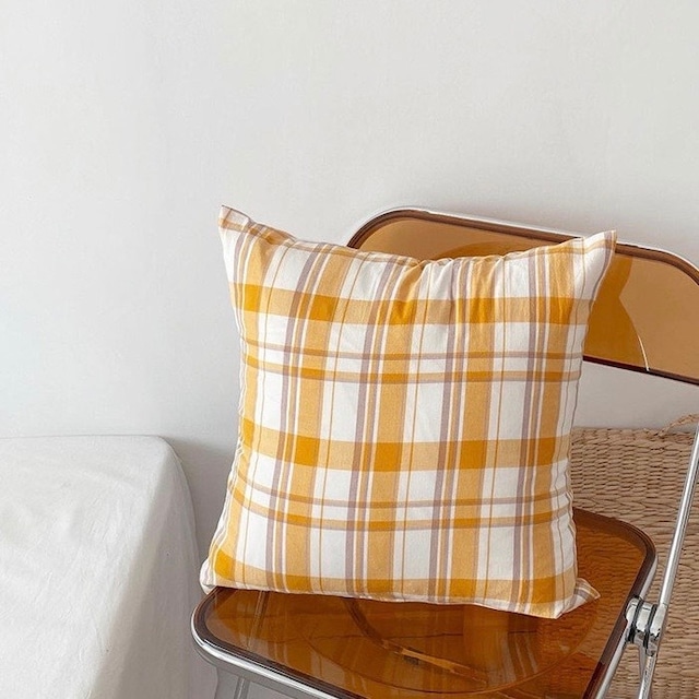 yellow check cushion cover 40*40 / イエローチェック クッションカバー ケース 韓国雑貨