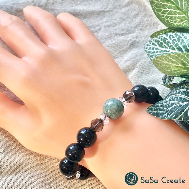 クール☆ 翡翠・黒翡翠とスモーキークォーツのメンズブレスレット