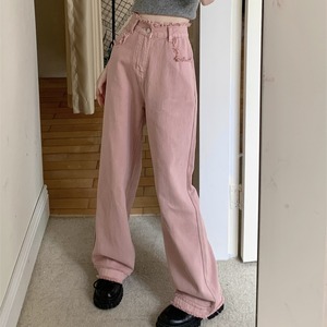 ボトムス パンツ デニムパンツ ストレート ワイド ファスナー フリンジ カットオフ ポケット かわいい 大人可愛い シンプル カジュアル 大人 おしゃれ お洒落 かっこいい 大人可愛い 大人女子 こなれ感 ラフ メンズライク ボーイッシュ 主役級 存在感 無地 オールシーズン シーズンレス 10代 20代 30代 レディース 女性用 学生 通学 デート お出かけ 女子会 休日 アウトドア 旅行 着回し 普段使い  脚長 S M L XL ゆったり ホワイト ピーチファズ ブルー