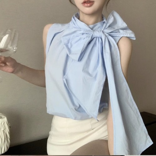 2色／ビッグリボンネックノースリーブブラウス ・7121