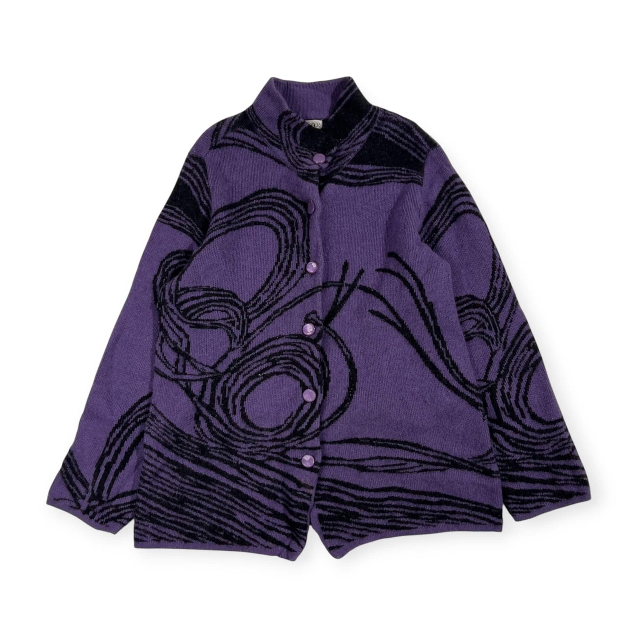 カシミヤ100% ALT MODER アルトモーダー デザイン ニット カーディガン M~L/パープル×ブラック レディース