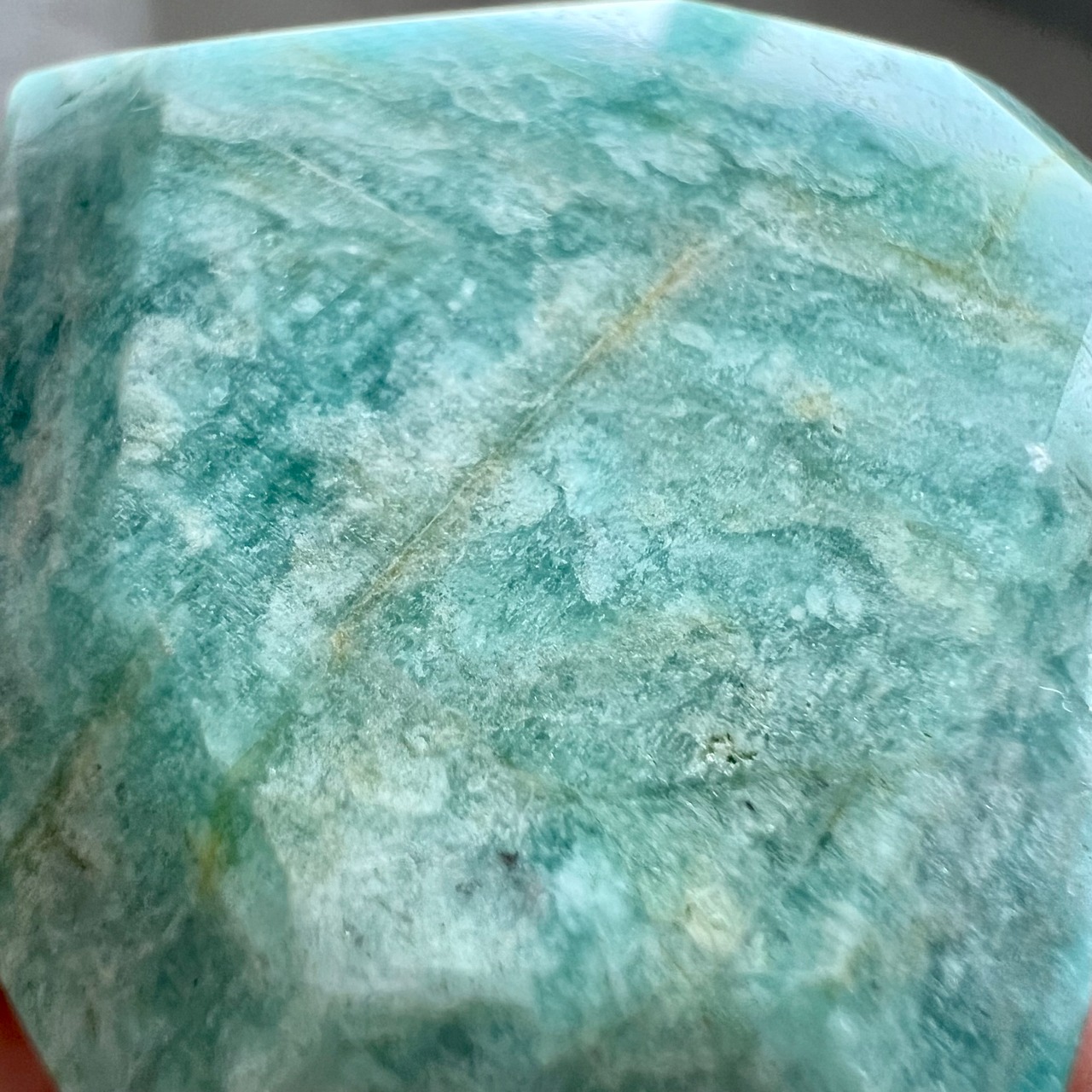 抽象画のような模様が個性的*アマゾナイト*ファセットハート型08*天然石インテリア*置き物