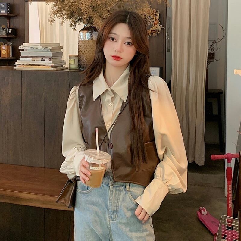 レザースプリングオータムショートレッドスタンダード レトロ 春物 秋物 試着室11970665103