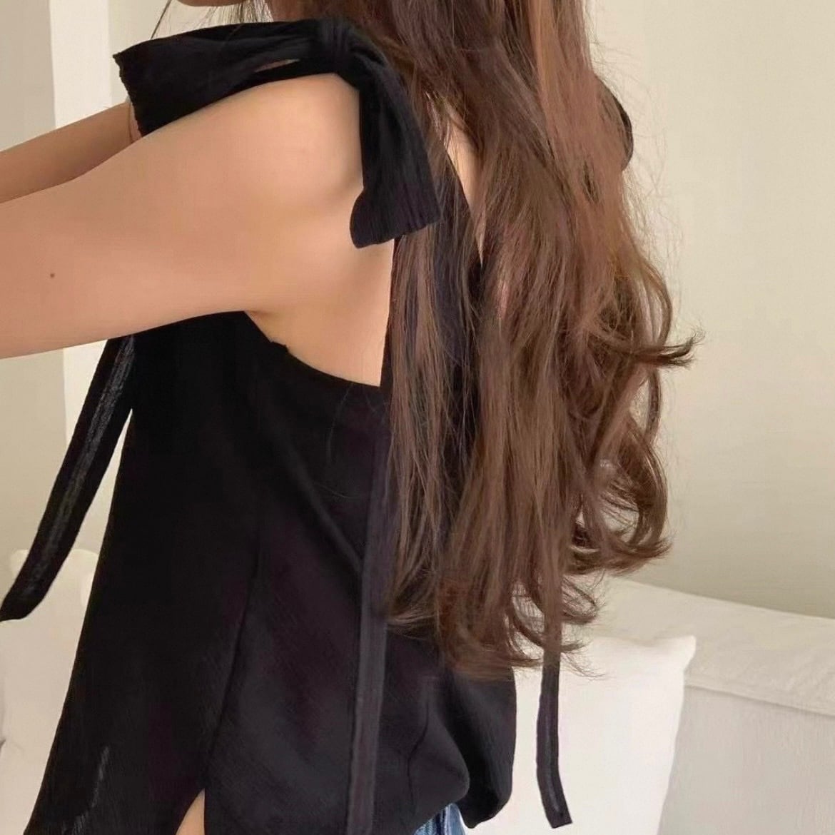 Ribbon Strap Sleeveless V-Neck Top | Molabella