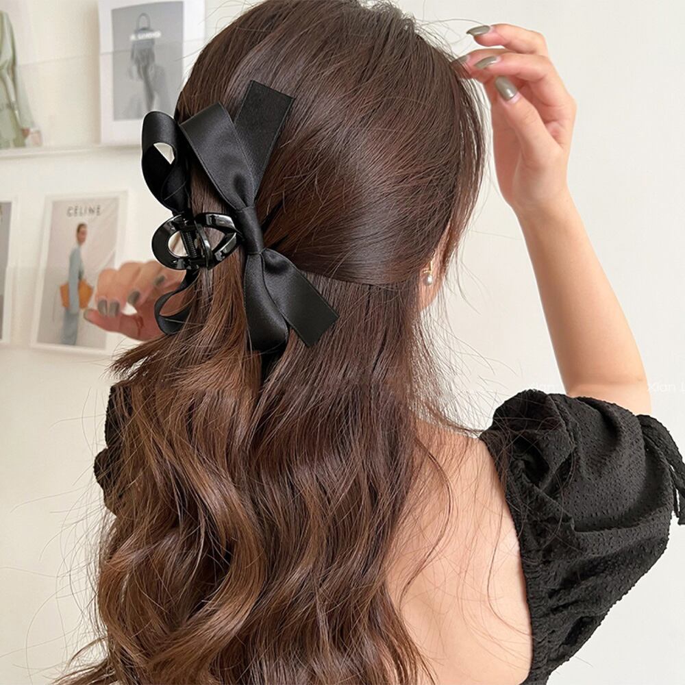 ヘアクリップ バンスクリップ リボン 黒 レディース ヘアアクセサリー