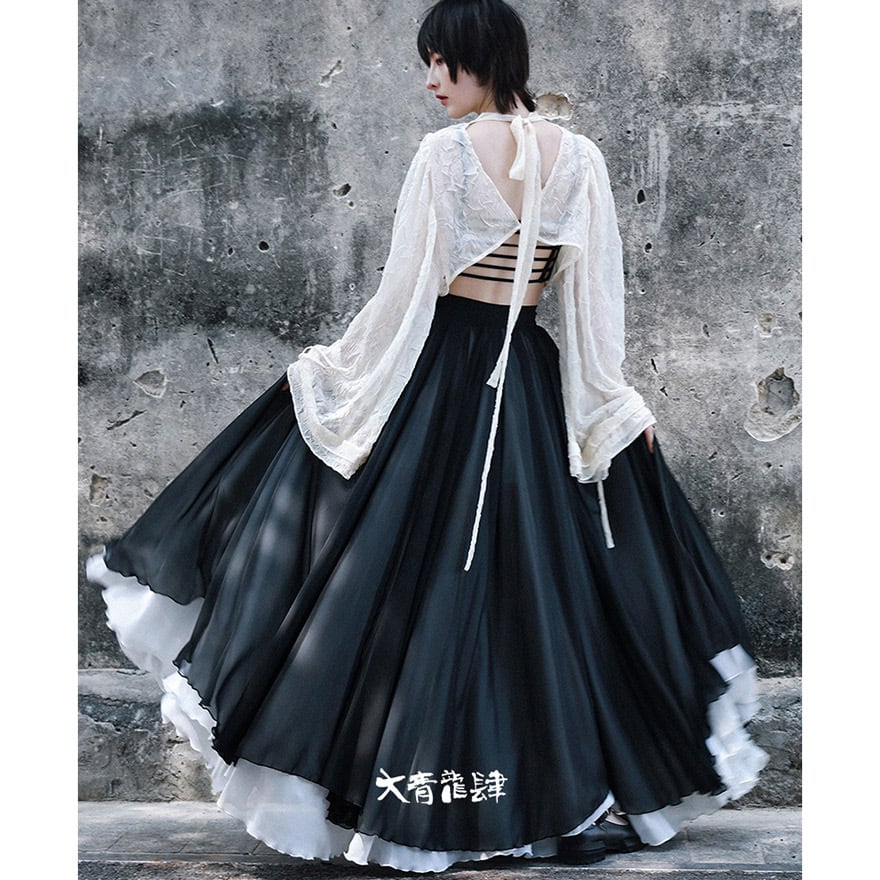 チャイナ風 中華服 シフォン スカート シアー 透け感 大青龍肆  20代 30代ファッション