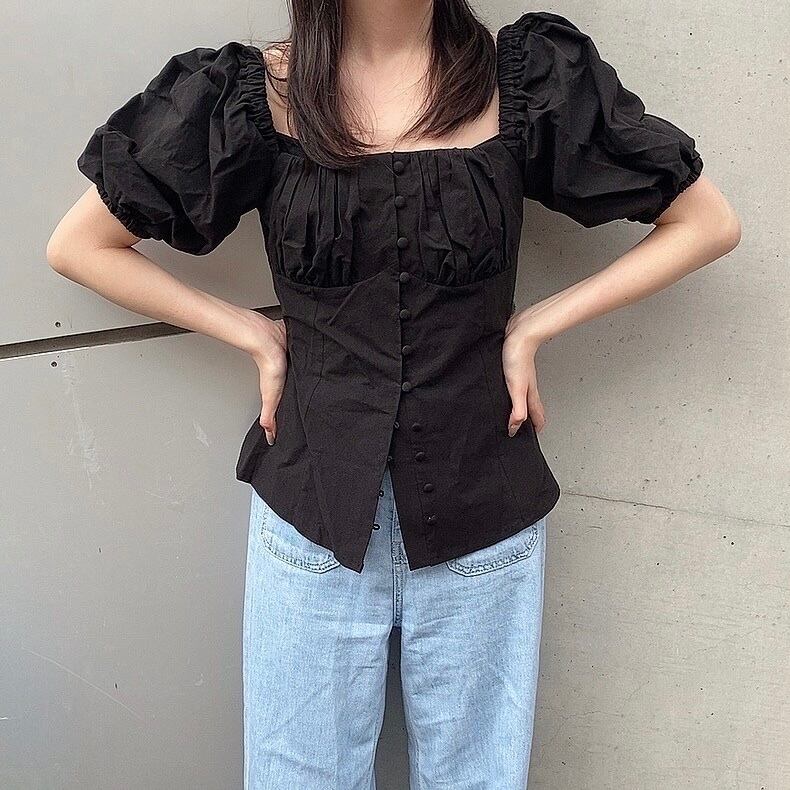 Shirring puff tops / Black(7月中旬頃発送予定)