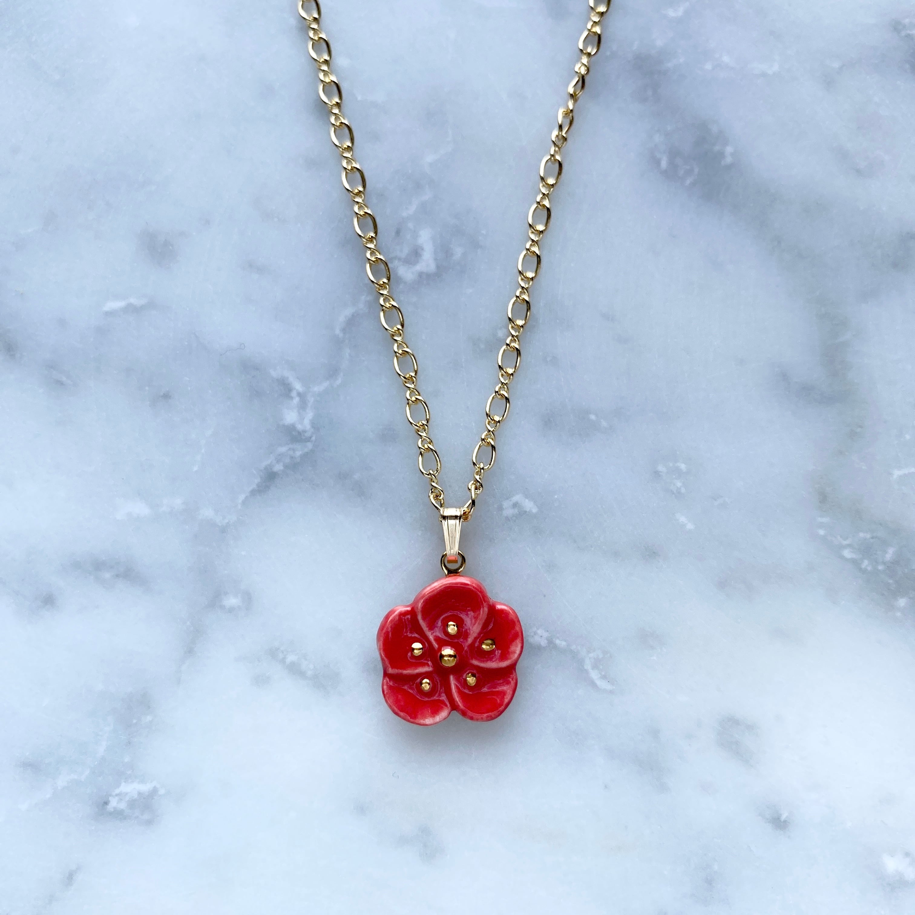 ネックレス Ume / 梅 レッド｜陶磁器 アクセサリー湘南 ギフト