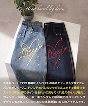 ◆ハート刺繍 バレルレッグ ジーンズ◆gt-116052