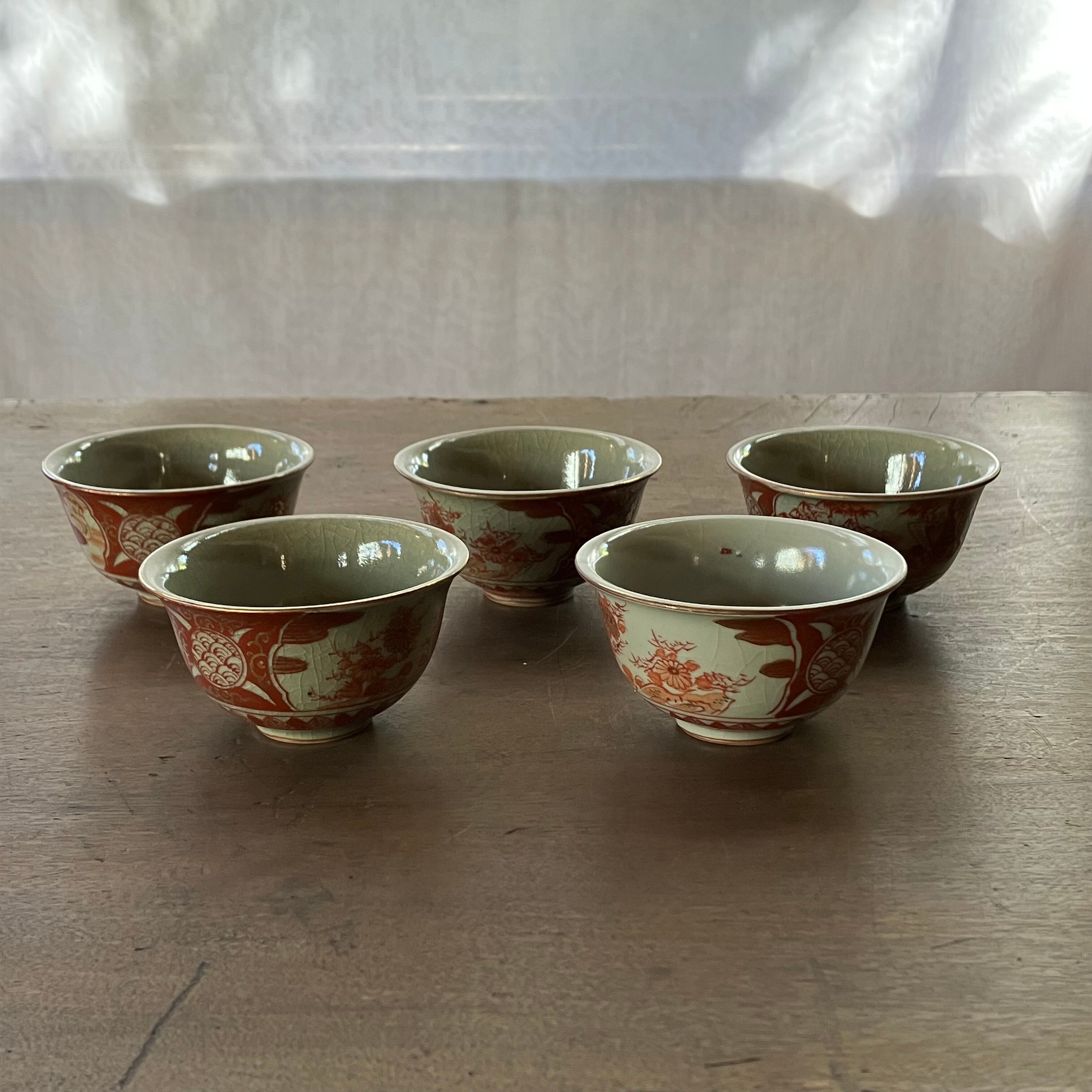 九谷赤絵土焼き/湯呑五客 明治初期 | 夏ノ庭 アトリエギャラリー・書架