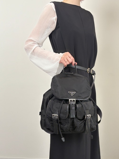 PRADA プラダ バックパック ブラック トライアングルロゴ ナイロン ダブルポケット vintage ヴィンテージ オールド cz4rjs