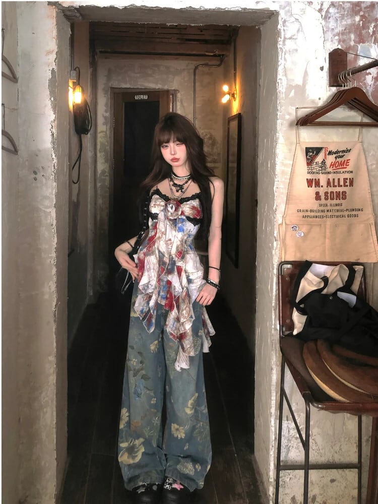 【日本限定ブルーレーベル 】‼️キャミソール　y2k 2000 年代ヴィンテージ Y2k ブラウス女性ノースリーブレトロ