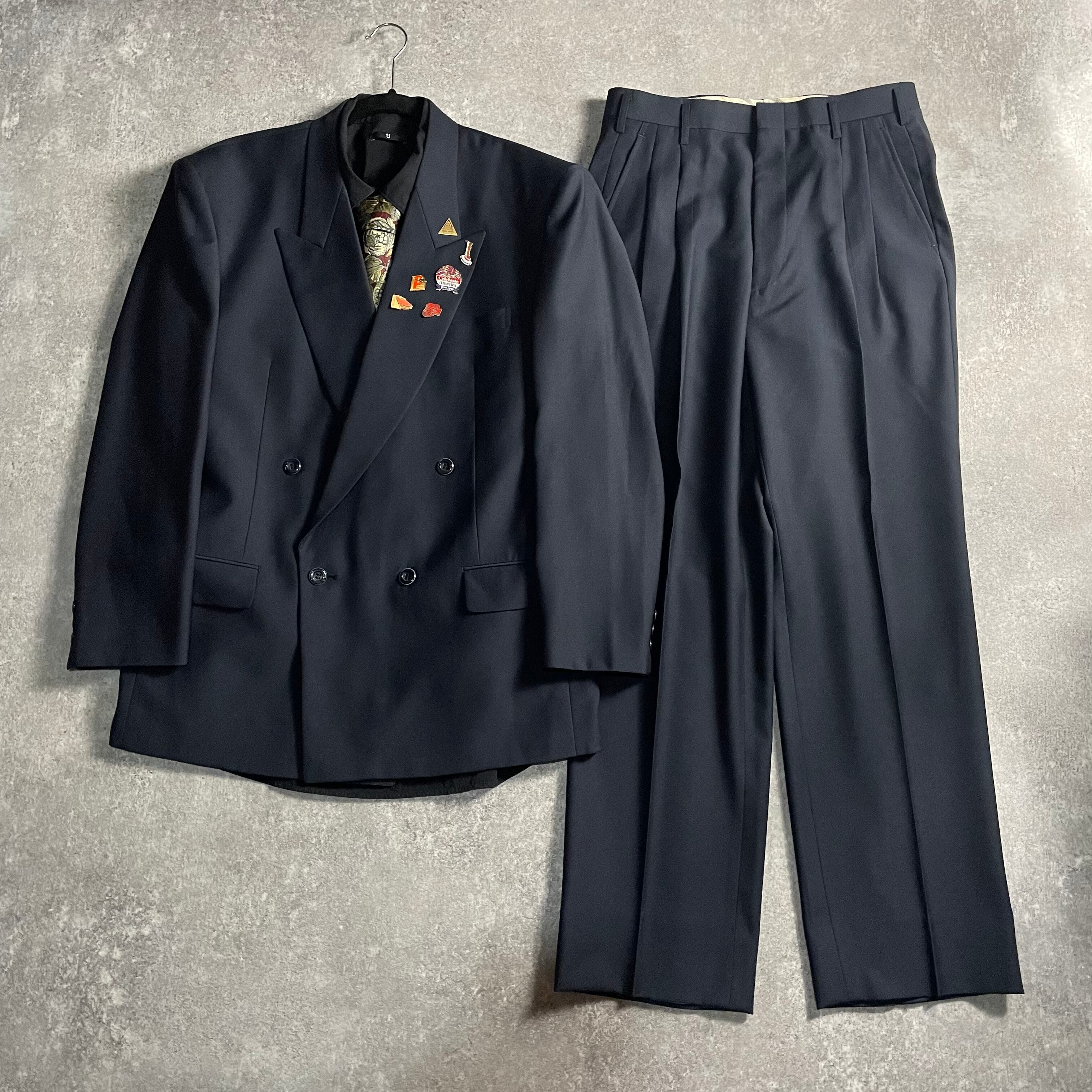 LOST特注【vintage】セットアップ ダブルスーツ ネイビーモスグリーン 