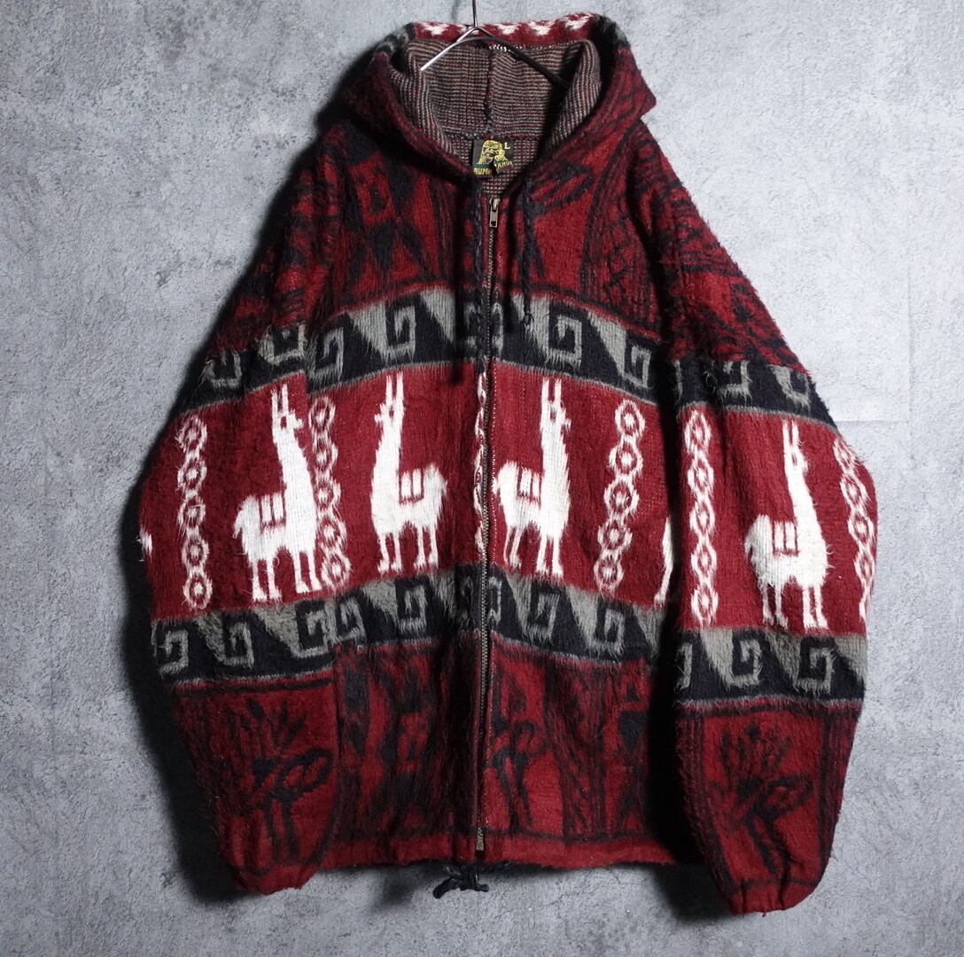 Native pattern Ecuador wool zip hoodie