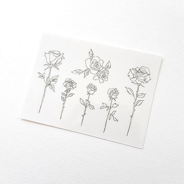 可憐に咲く薔薇の花の線画のタトゥーシール Acubi Drops
