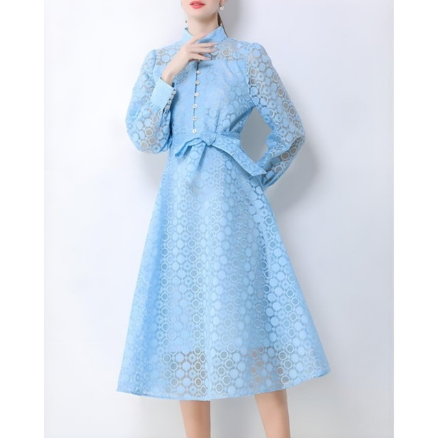 全2色 / サークルレーススタンドカラーワンピース L2119