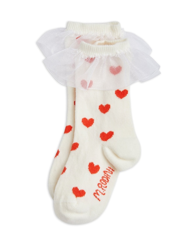 【24SS 】minirodini( ミニロディーニ ) HEARTS FRILL 1pack SOCKS　white 　 靴下　ソックス　ハート