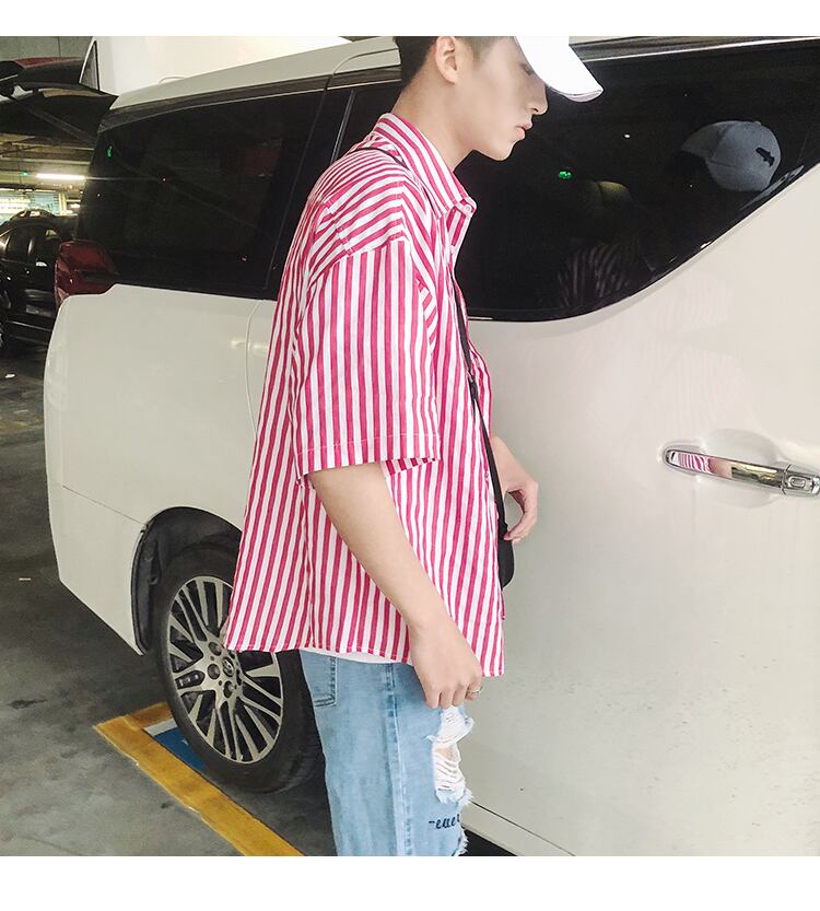 全2色 シャツ トップス ストライプ カジュアル 羽織 半袖