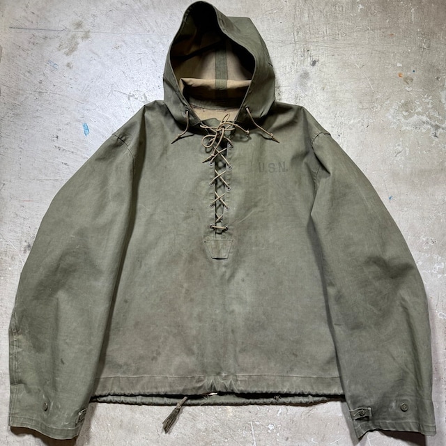 40's~ U.S.NAVY N-2 WET WEATHER PARKA レインパーカー NAVY DEPARTMENT NXsx 38381 米海軍 USN オリーブWW II 第二次世界大戦 ゴム引き LARGE 希少 ヴィンテージ BA-2436 RM2855H