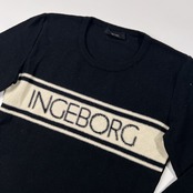 INGEBORG インゲボルグ ロゴ入り ウールニットセーター /ブラック×ホワイト/ピンクハウス/レディース