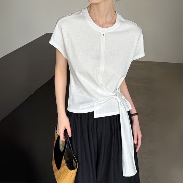 クルーネック アシメントリーヘム ショートスリーブTシャツ ◆2color　204357