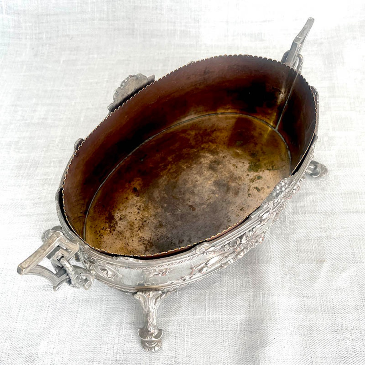 ジャルディニエール　銅製トレー付き　鉢カバー　花器　脚付き小物入れ　 12otdn10