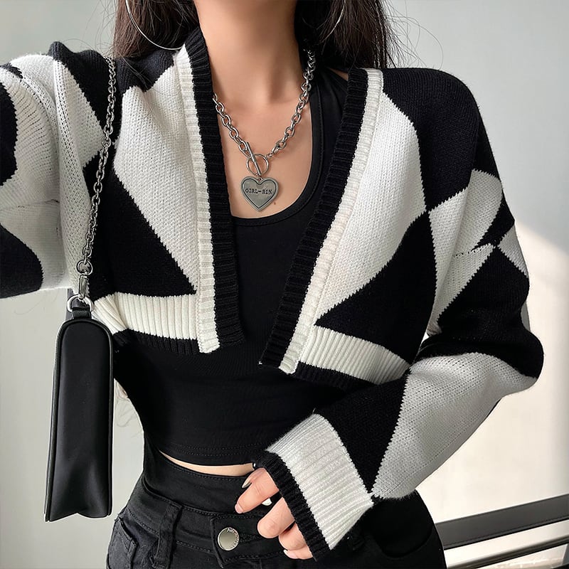 diamond check monochrome knit la0867