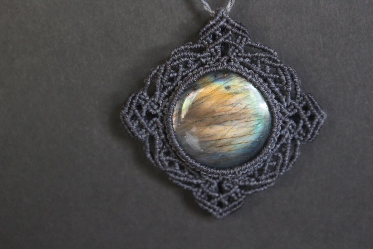 Multi color Labradorite micro macrame mandala pendant