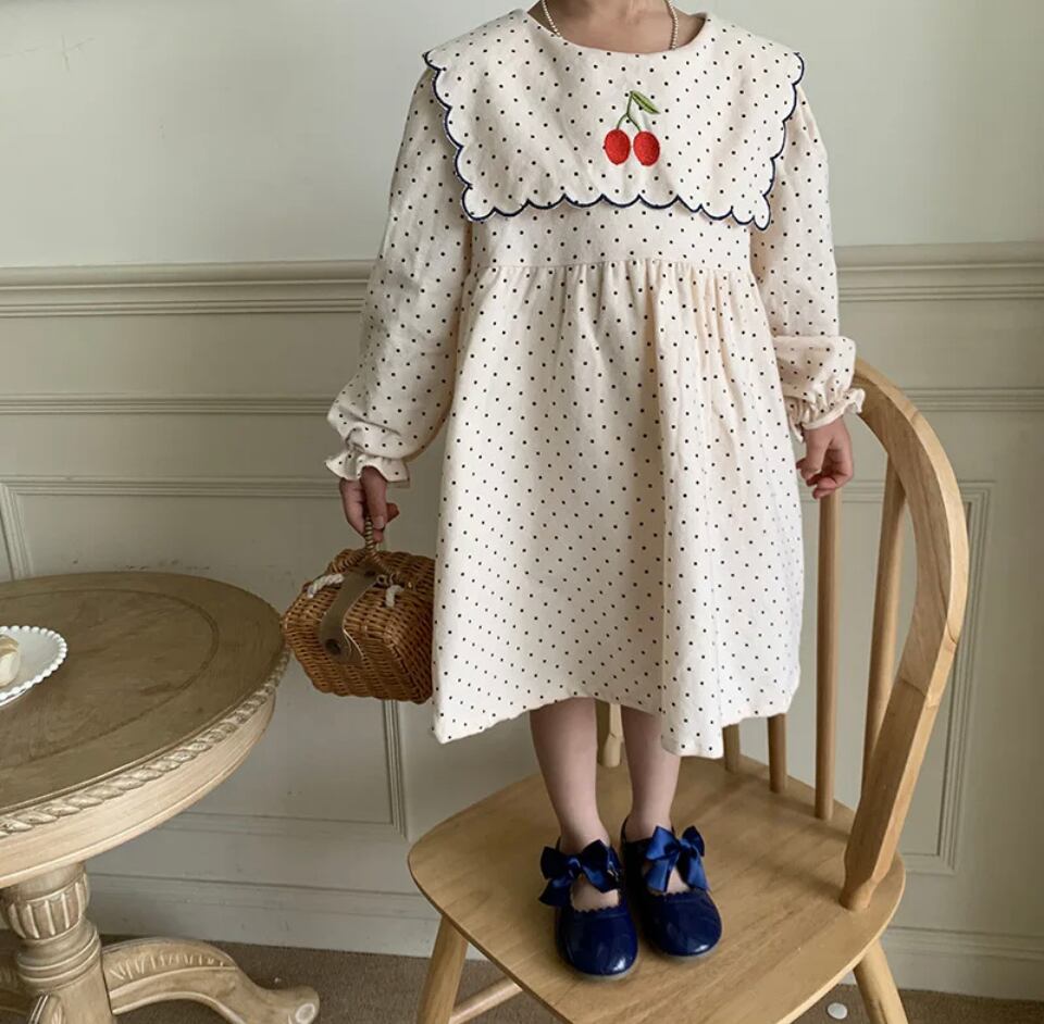 チェリードットワンピース•••••ビッグカラー ナチュラル フォト 撮影 海外子供服 韓国 ガール ベビー キッズ