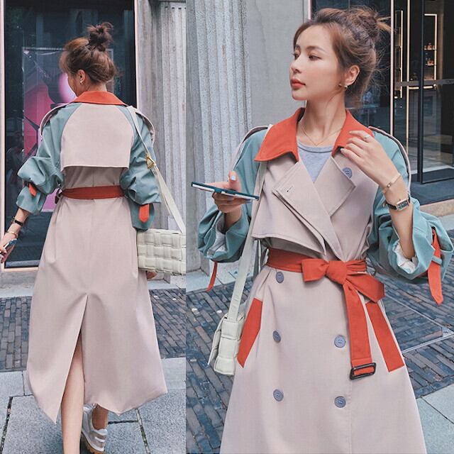 S/M/L/XL レディース コート アウター トレンチコート ロングコート ロング丈 大人フェミニン ベージュ マルチカラー 春秋