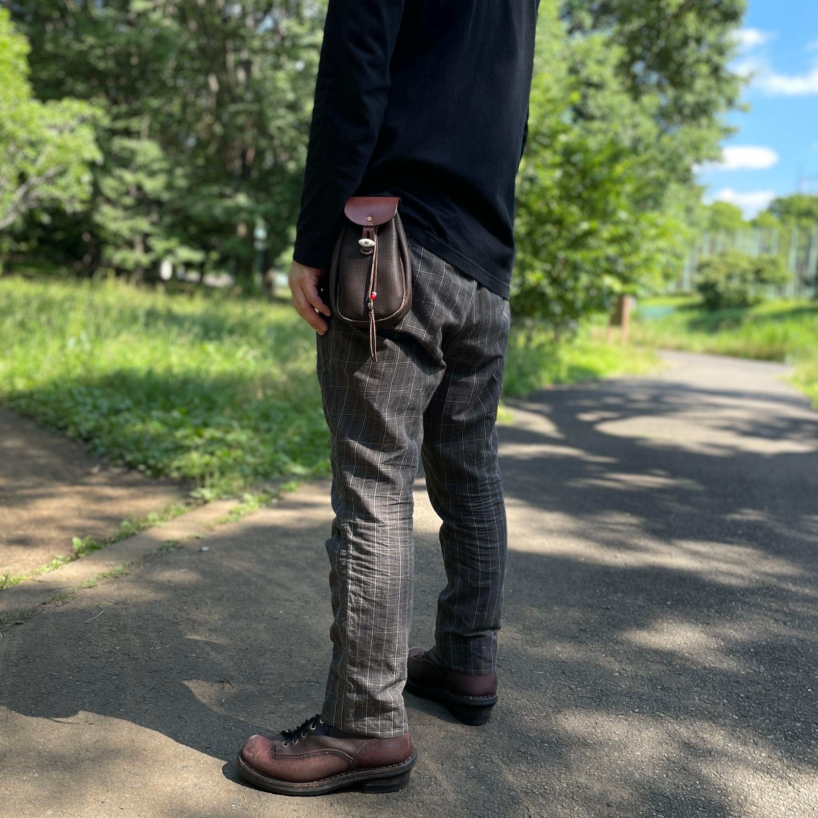 数量限定】鹿革ベルトポーチ 刻印サービス付［スモーク］Deerskin Belt