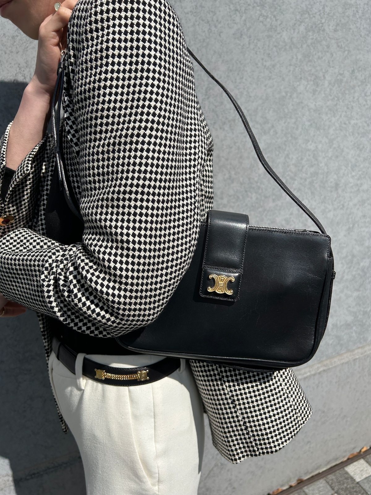 CELINE セリーヌ ショルダーバッグ ブラック トリオンフ レザー 