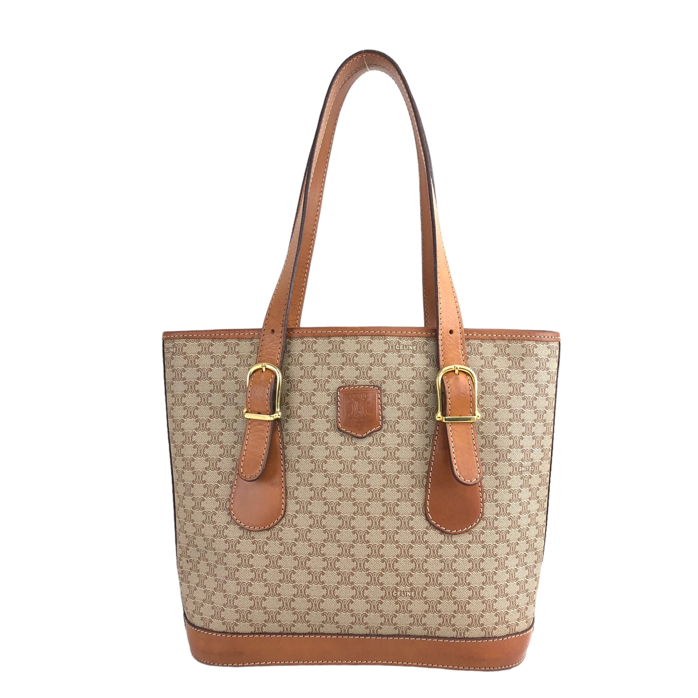 celine 美味かっ セリーヌ レア品 マカダム柄 ハンドバッグ ベージュ 