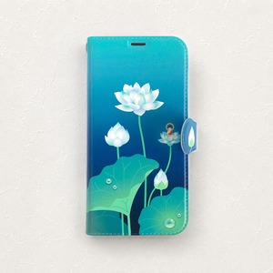 蓮 手帳型 iPhoneケース［青］仏像スマホケース〈蓮と釈迦〉