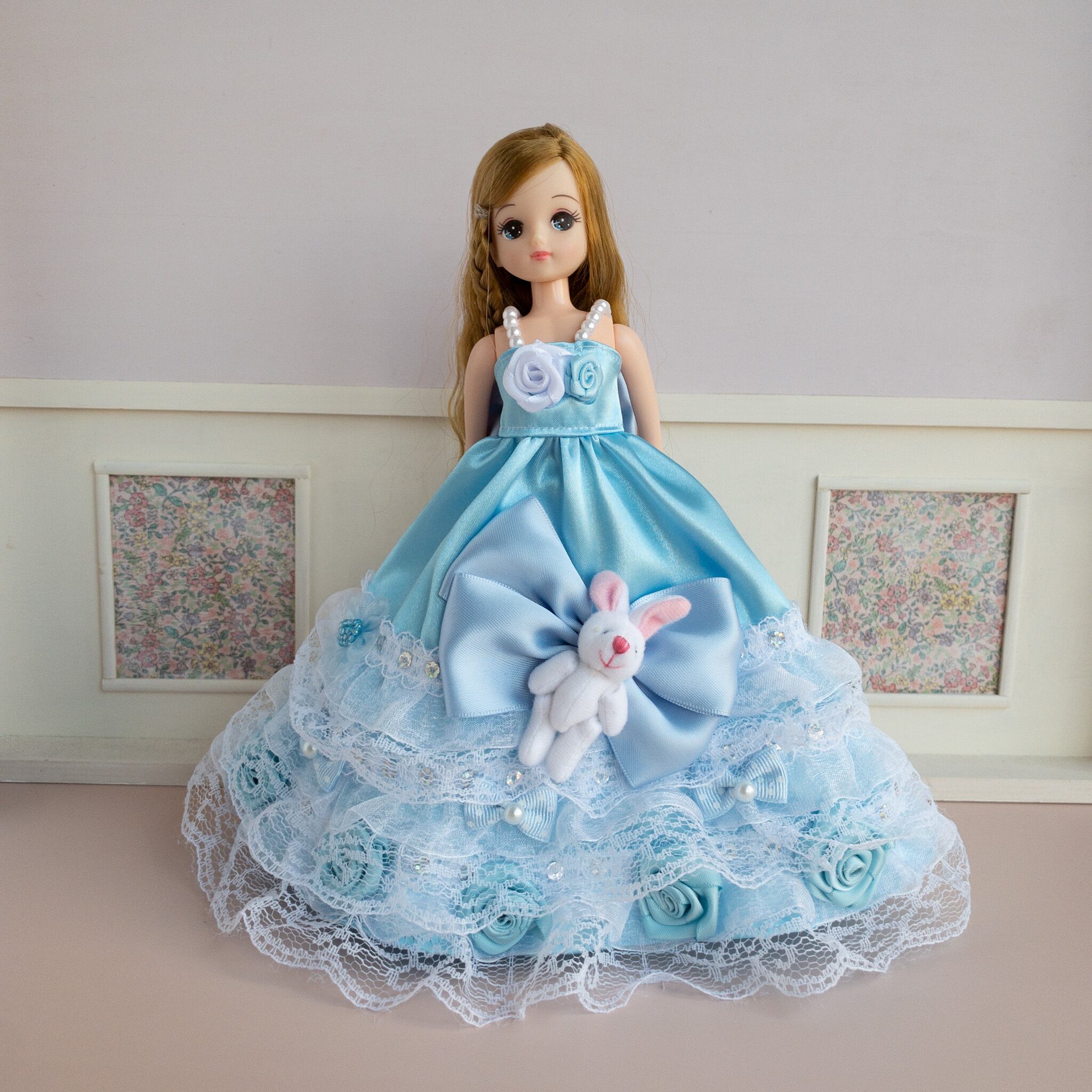 リカちゃんパーテイドレス 水色３ Dollkamiyu