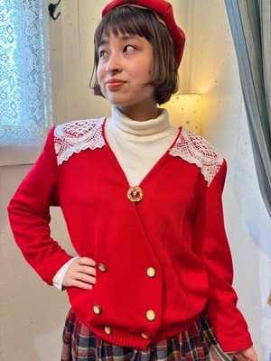 80’s white lace red cardigan