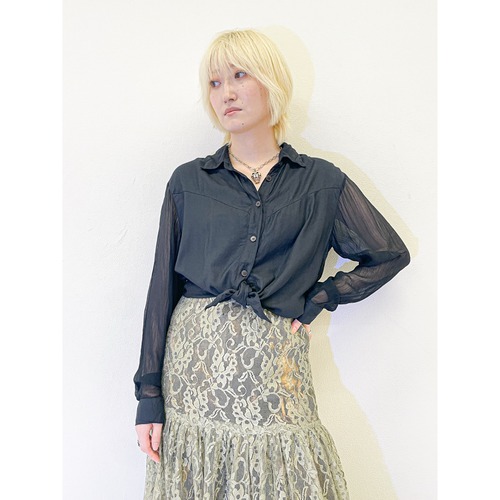 Vintage Rayon Sheer Sleeves Western Shirt