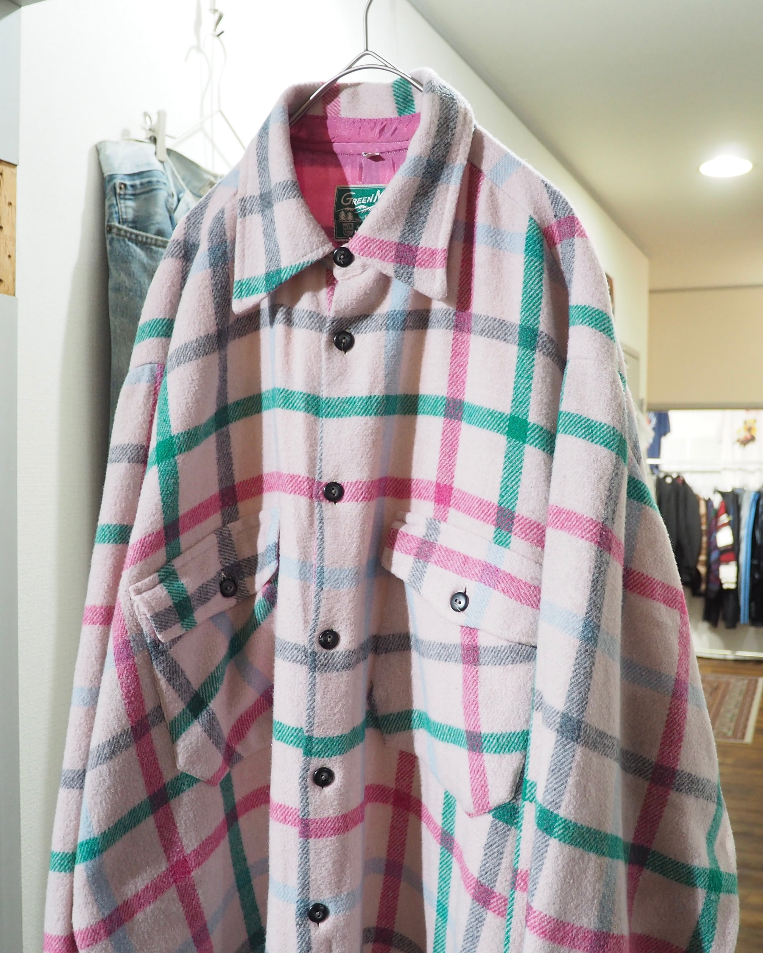 1980s " Green Mountain " Pale Pink Check Pattern Vintage Loose Flannel Shirt
