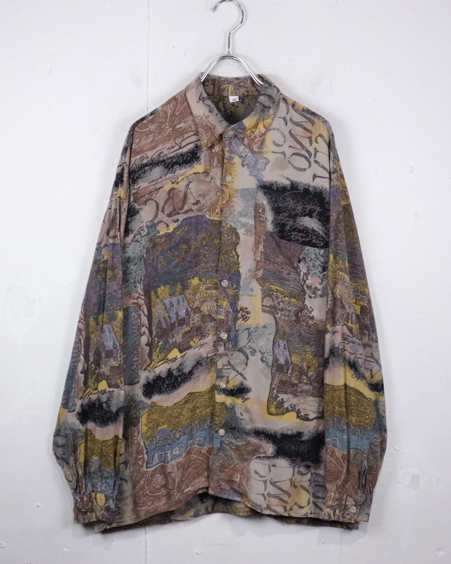 【Caka act2】90's Art Pattern Euro Vintage L/S Rayon Shirt
